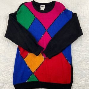 Vintage Leslie Fay Colorblock Sequined Oversized Sweater size Small